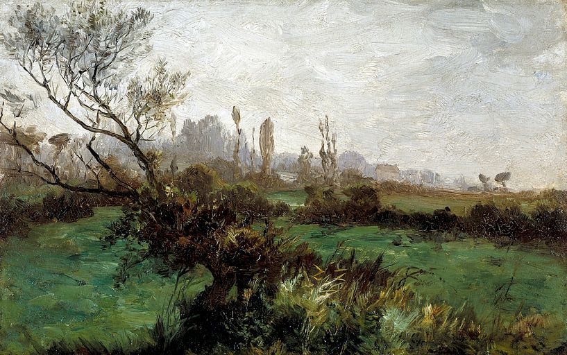 Carlos de Haes-Lente countryside, green grass, Antique landscape by finemasterpiece