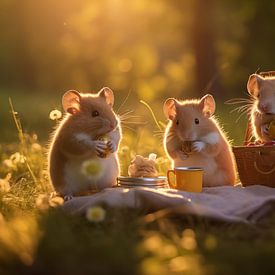 Hamsters picknicken in het bos #1 van Ralf van de Sand