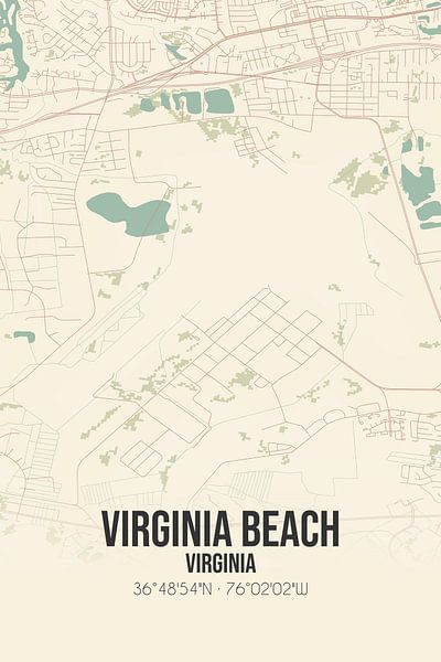 Carte ancienne de Virginia Beach (Virginie), USA. par Affiches de lieux