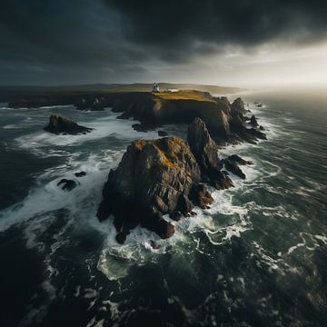 Storm aan de kust bij zonsopgang van fernlichtsicht