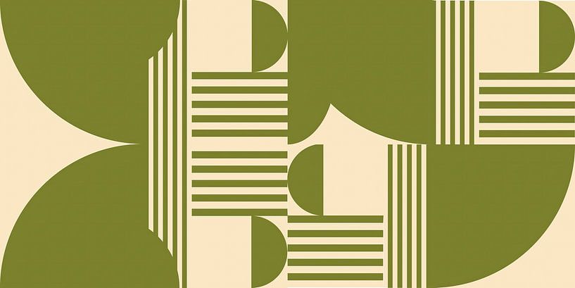 Retro geometry with circles and stripes in Bauhaus style in green and  by Dina Dankers