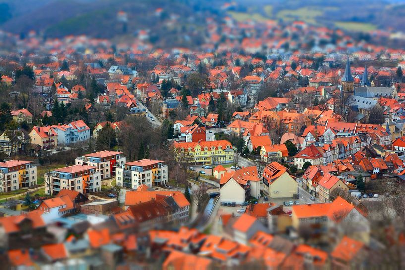 Aerial photograph of the romantic medieval town of Wernigerode in the Harz Mountains by Heiko Kueverling