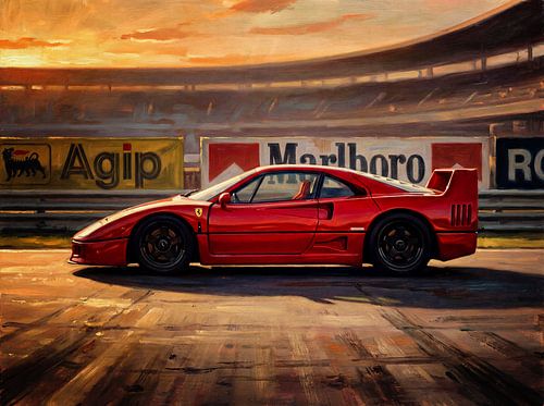 Ferrari F40 Racing Artwork in Sunset Scene by Jan Keteleer