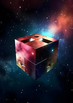 Cube in the universe with reflections of galaxies and nebulae by Jan Bechtum