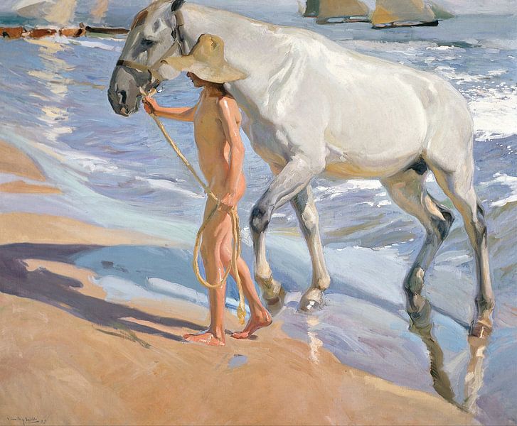 Das Bad des Pferdes, Joaquín Sorolla y Bastida von Meesterlijcke Meesters
