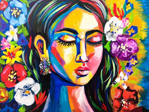 Kleurrijk portret met bloemen