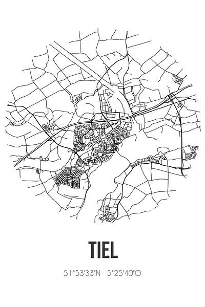 Tiel (Gelderland) | Landkaart | Zwart-wit van Stad & Wand
