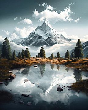 Reflet de la montagne dans le lac sur fernlichtsicht