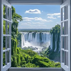 Window view of waterfall by Poster Art Shop