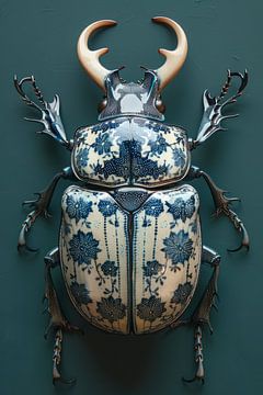 Delft Blue rhinoceros beetle by Dunto Venaar