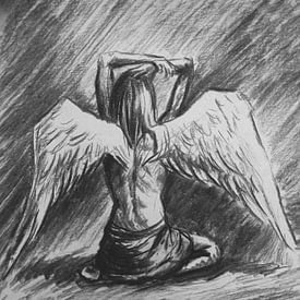 Houtskool tekening engel van Emiel de Lange