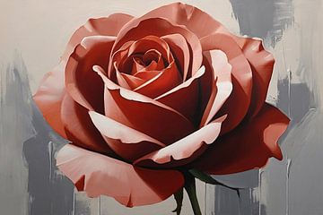 Rode roos met grijze achtergrond van De Muurdecoratie