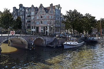 Pendrawing Brouwersgracht Prinsengracht Jordaan Amsterdam Pays-Bas Dessin en or Dessin au trait