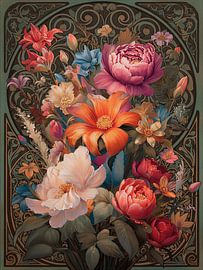 Élégante nature morte florale dans un style Art nouveau décoratif sur Studio Pieternel