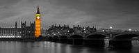 Panorama Big Ben deels zwart / wit te Londen van Anton de Zeeuw thumbnail