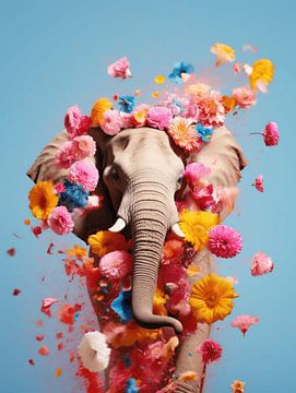 Photo de la nature sauvage vibrante | bleu et rose | éléphant sur Eva Lee