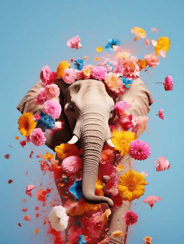 Vibrant Wilderness photo | blue and pink | elephant
