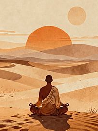 ZEN-Meditationsmönch – Wüstensonnenuntergang Stille Spirituell Minimalistisch Boho