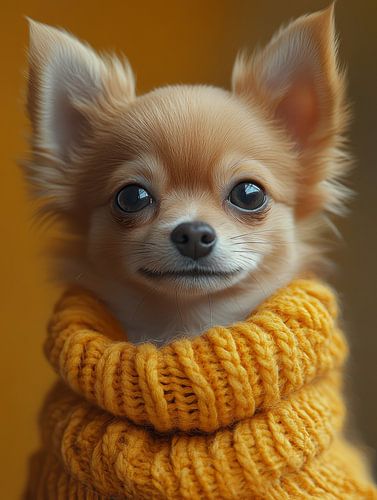 chihuahua puppy met wollen koltrui aan