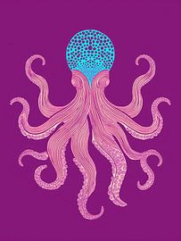 Abstracte illustratie van een octopus in aubergine van STUDIO ARTSY