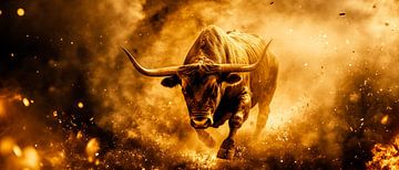 Brullende stier in het vuur - Dramatisch van Poster Art Shop