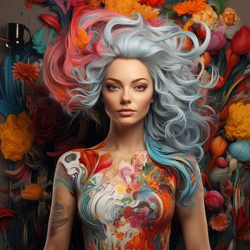 Kleurrijke vrouw bodypaint artistiek van The Xclusive Art