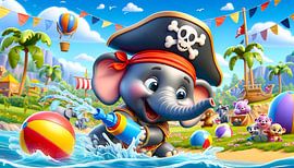 Kleiner Elefantenpirat genießt das Wasserfest von artefacti