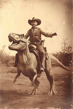 Cowboy on dinosaur by Poster Art Shop