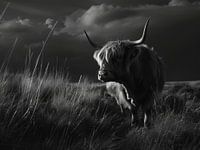 Hochland Rind Georg – Majestätische Schwarz-Weiß Fotografie für dein Zuhause