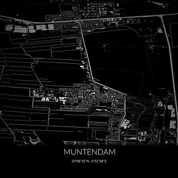 Zwart-witte landkaart van Muntendam, Groningen. van Rezona