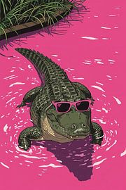 Alligator in rosa Wasser mit Sonnenbrille von Dante S