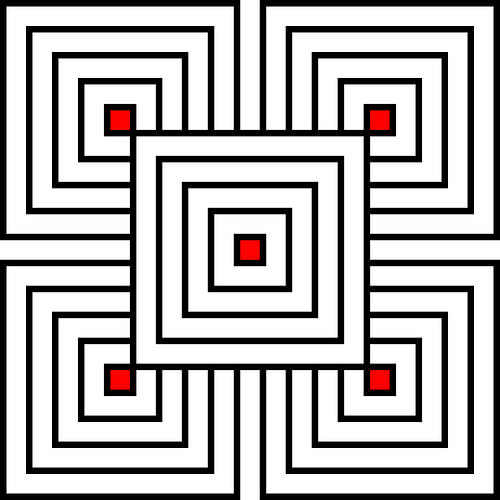 Overlapp | 2x2 | N=05 | L=1:3 | V=01 | Color=5xRed von Gerhard Haberern