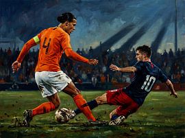 Fußballgemälde: Niederlande gegen USA