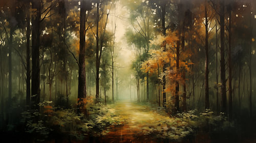 Panorama d'une forêt aux couleurs pastel douces