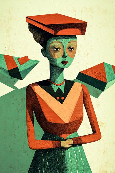 Geometrisch portret in art deco-stijl van Art & Soul Creations