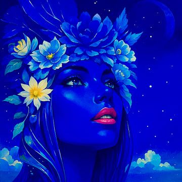 Vrouw in blauw van nachtfarbenart