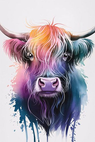 Kleurrijke Schotse hooglander schilderij