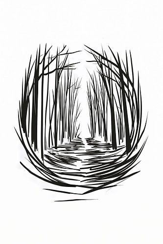 Minimalistisch rivier door bos lijntekening