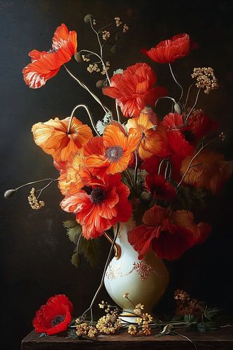 Nature morte de coquelicots ardents en porcelaine n°3