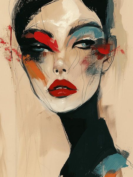 Contemporary art portrait in red, blue and black by Carla Van Iersel