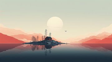 Evening Red Island Silence by ByNoukk