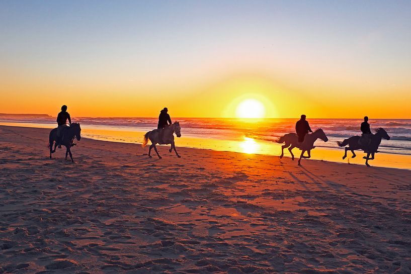 Horse riding on the beach at sunset von Eye on You