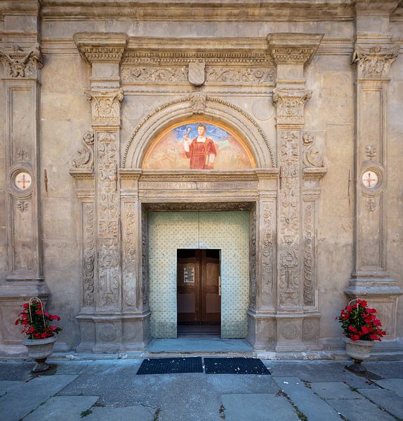 Porch church in Saliceto, Piemont, Italy by Joost Adriaanse
