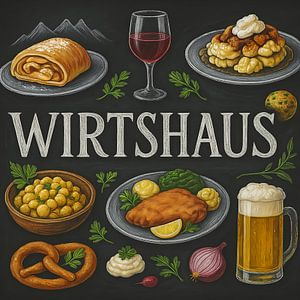 Illustration du tableau noir de Wirtshaus - Les classiques autrichiens à la craie