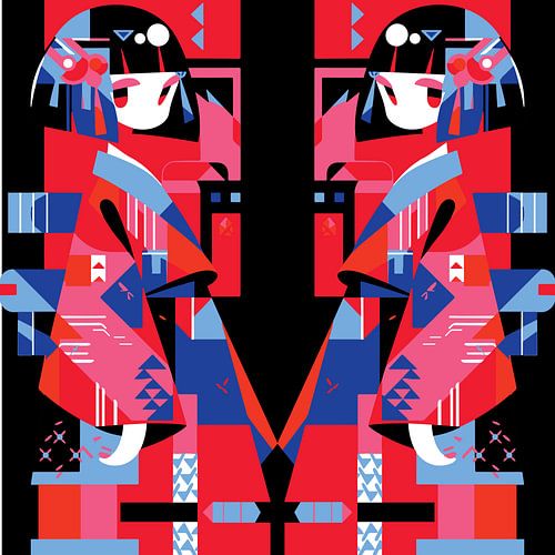Modern Abstract Japans Meisje - Geometrische Kimono