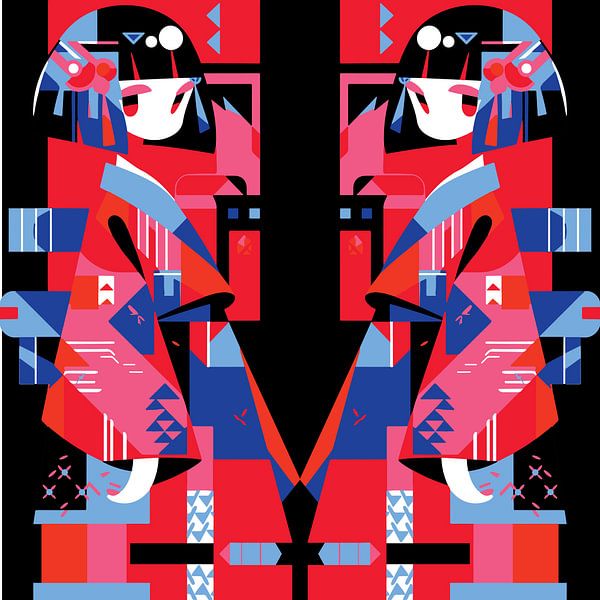 Modernes abstraktes japanisches Mädchen - Geometrischer Kimono von Ramy Salah Hefny