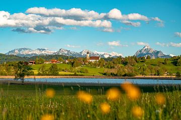 Seeg with view of the Allgäu Alps, Säuling and lake by Leo Schindzielorz