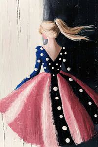 Prinses in blauw roze gestippelde jurk