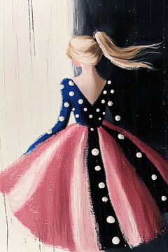 Prinses in blauw roze gestippelde jurk van Franka Poulain