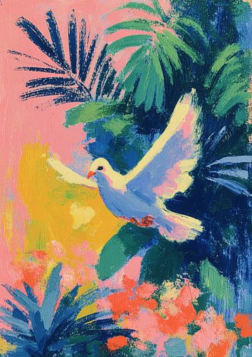 Dove in the jungle - pastel & neon painting